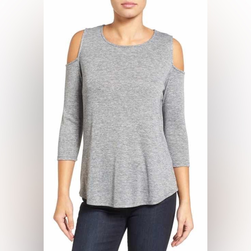 [Halogen] Knit Cold Shoulder Tee - Blue